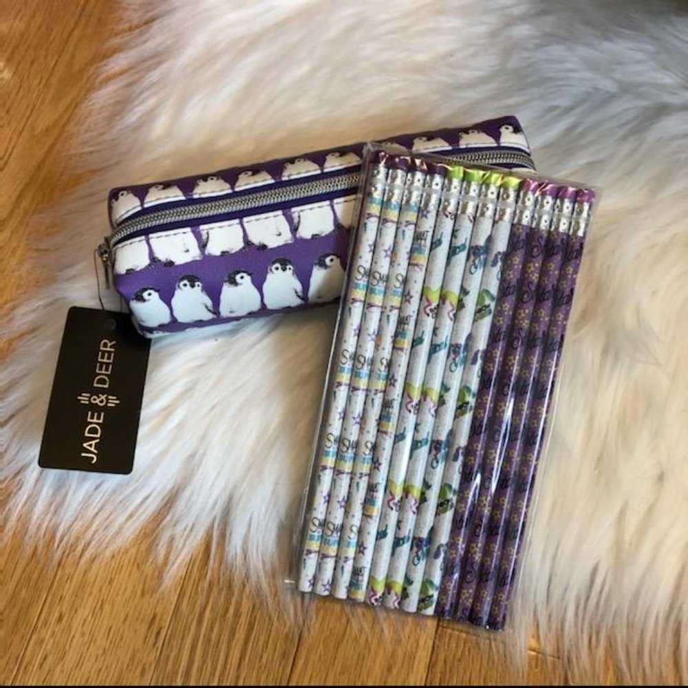 Jade & Deer Penguin Pencil Pouch & Pencils Set